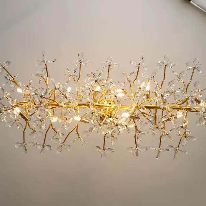 Lustre en cristal doré moderne avec hauteur réglable pour salon et salle à manger occasions spéciales
