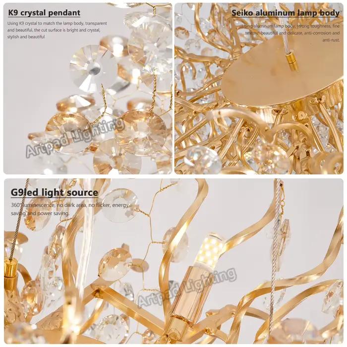 Lustre en cristal moderne or lumineux pour salon chambre à coucher salle à manger cuisine restauration boutique de vêtements café installation facile et durable