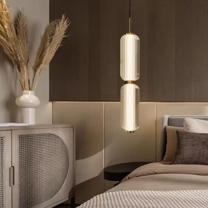 Lustre de salon style hôtelier américain luxueux pierre de verre LED pour décoration intérieure chambre restaurant et escalier