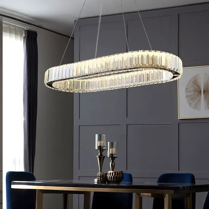 Lustre en cristal à anneau LED pour salon moderne, lampe ronde en cristal or, décoration de maison, luminaire suspendu pour chambre à coucher