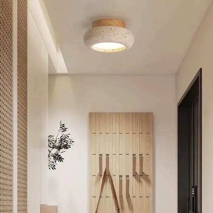 Plafonnier en bois et travertin jaune à la japonaise pour éclairer la cuisine, salle à manger, chambre à coucher, entrée, étude et salle de bain