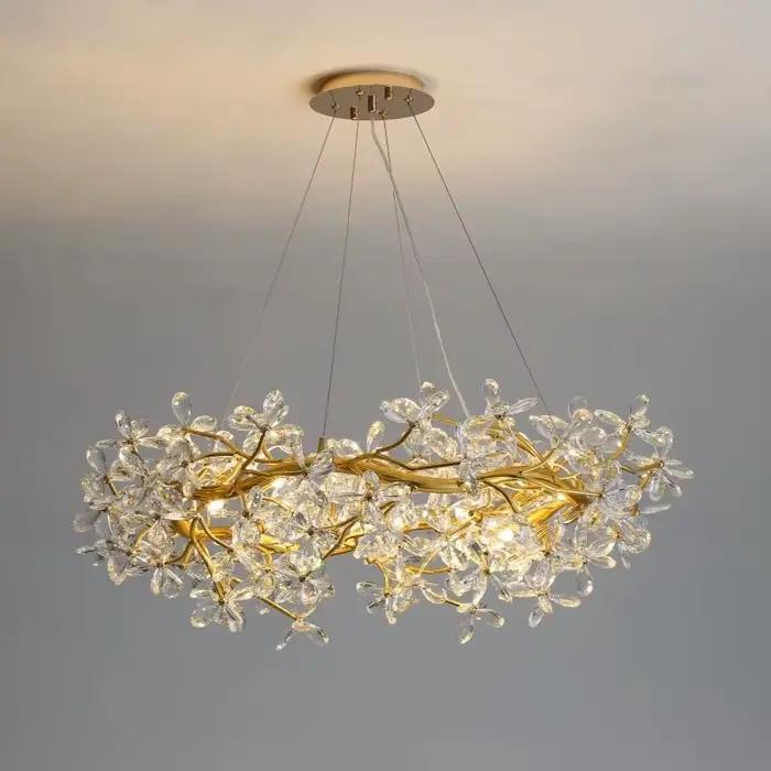 Lustre en cristal doré moderne avec hauteur réglable pour salon et salle à manger occasions spéciales
