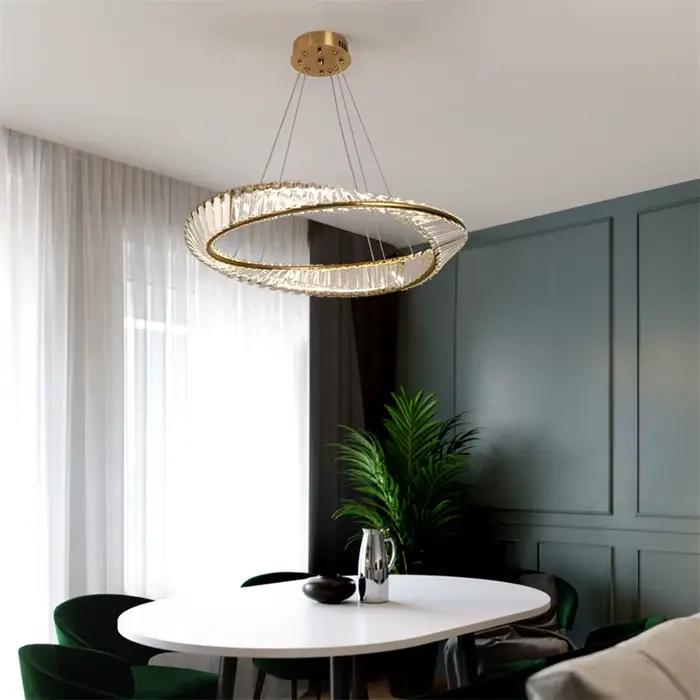 Plafonnier LED suspendu design nordique moderne acier inoxydable cristal luminaire décoration intérieure salon salle à manger