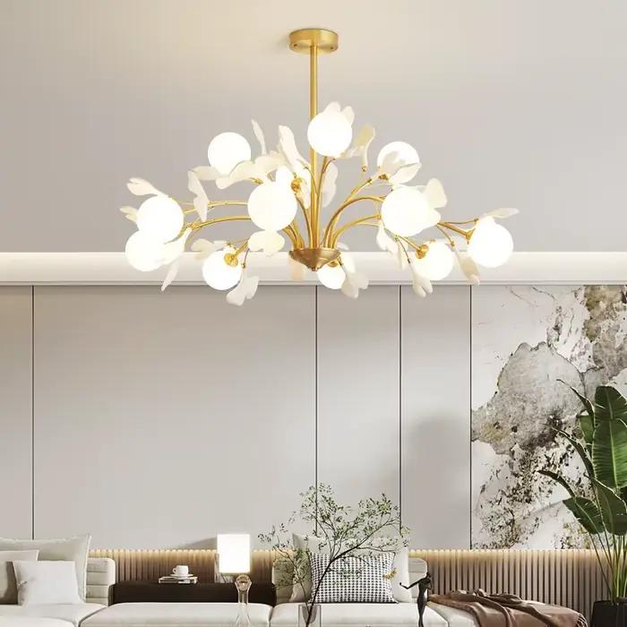 France luxe crème LED lustre Ginkgo feuille cercle concepteur pendentif lumières maison chambre déco