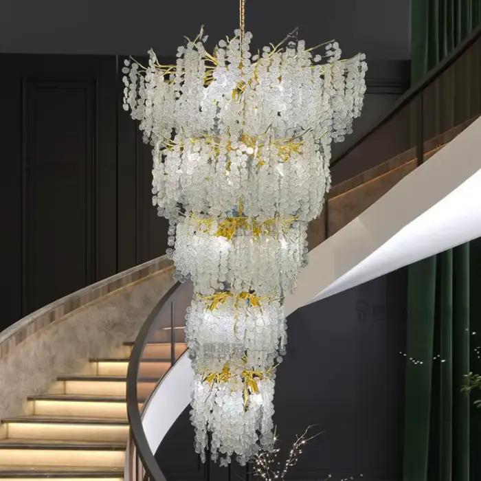 Lustre en cristal de branche d'or moderne élégant pour escalier loft villa hôtel avec flux lumineux 2000-82000