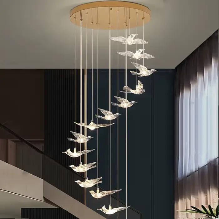 Lustre LED en forme d'oiseau pour escalier moderne luminaire suspendu en acrylique pour salon couloir chambre d'hôtel