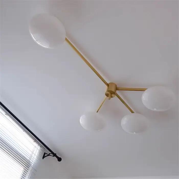 Lampe Bauhaus Plafonnier en Laiton Or Led Verre Galets Art Deco Moderne Suspension Eclairage Pour Chambre Etude Salon Salle A Manger Occasions Speciales
