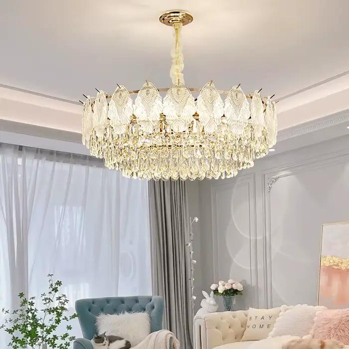 Lustre en cristal de luxe français moderne ronde ovale avec couvercle en verre lampe suspendue pour salon salle à manger chambre à coucher hôtel