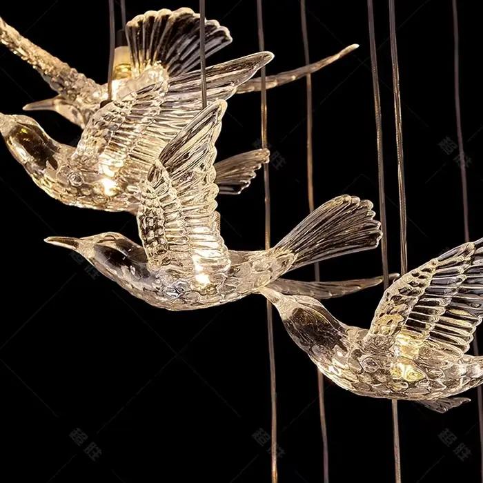 Lustre LED en forme d'oiseau pour escalier moderne luminaire suspendu en acrylique pour salon couloir chambre d'hôtel