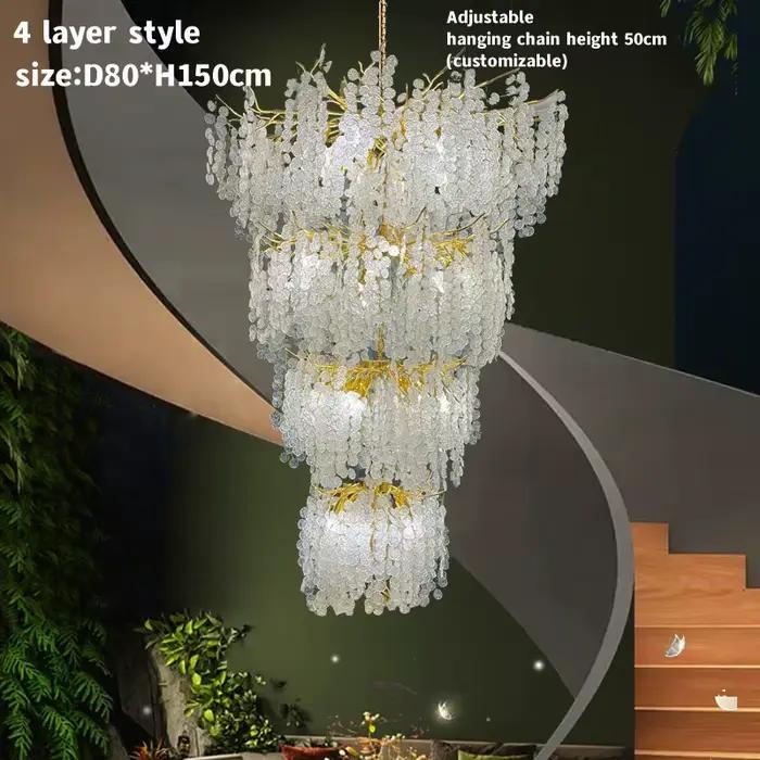 Lustre en cristal de branche d'or moderne élégant pour escalier loft villa hôtel avec flux lumineux 2000-82000
