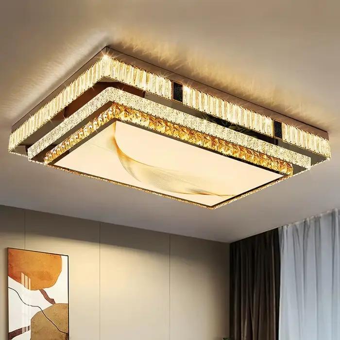 Lustre de plafond en cristal K9 plaqué or moderne pour salon chambre à coucher salle de bain et autres pièces principales
