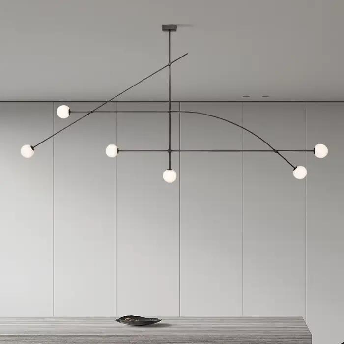 Plafonnier suspendu noir design moderne lustre géométrique en fer avec verre dépoli pour salon chambre ou restaurant