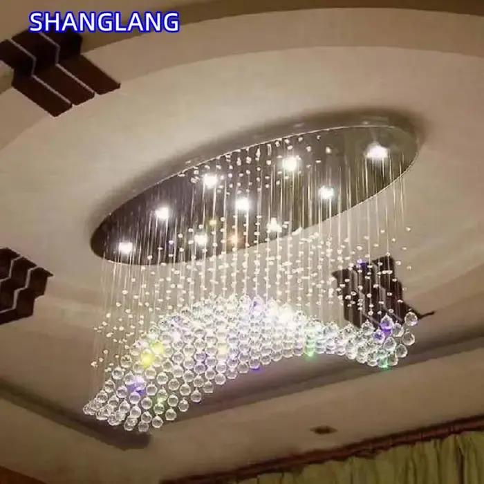Lustre en cristal moderne avec acier inoxydable brossé pour éclairage contemporain et installation encastrée pour salon et chambre d'hôtel
