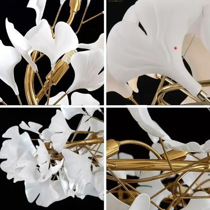 Nordique or feuille de Ginkgo acrylique Art Led lustre suspension pour chambre d'hôtel restaurant salon décoration moderne led
