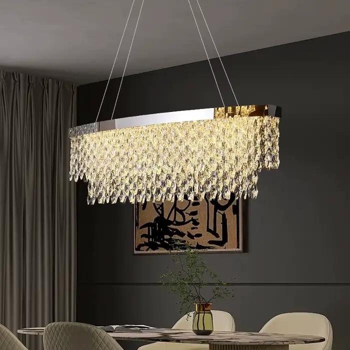 Lustre en cristal de luxe moderne avec télécommande pour salon et salle à manger, adaptabilité et élégance pour une ambiance sophistiquée