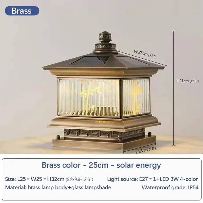 Lampe solaire extérieure en laiton, style vintage, créative, chinoise, en laiton, pour poteau, LED,