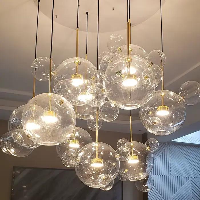 Lustre de plafond LED à bulles de verre moderne pour table de salle à manger, chambre et accessoires de cuisine, éclairage suspendu luminaire de décoration intérieure