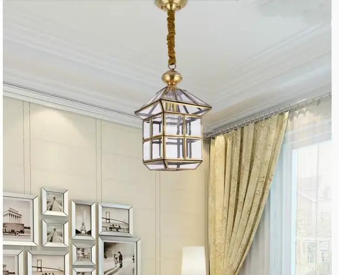 Lampe à suspension en bronze antique plaquée cuivre avec abat-jour blanc pour salon étude et chambre d'hôtel style art déco élégante à offrir pour femme occasions spéciales