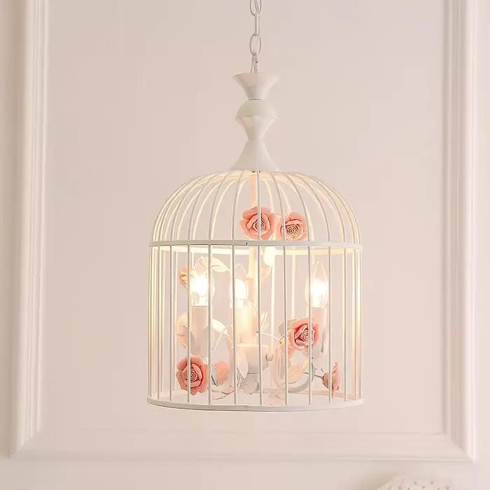 Style Rural en fer forgé cage à oiseaux Led lustre décoration de la maison salon chambre escalier co
