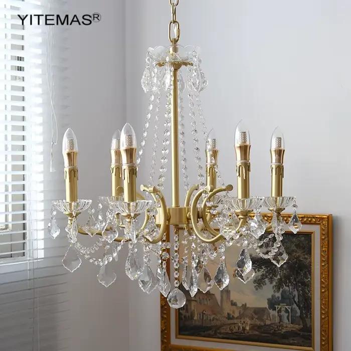 Lustre en cristal français pour chambre à coucher lustres suspendus en cuivre doré pour foyer salon salle à manger cuisine island 6 8 lumières modernes avec installation facile et garantie de 3 ans