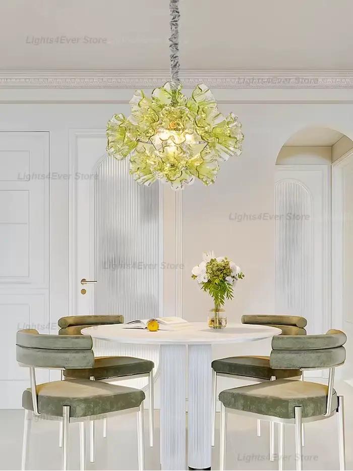 Lustre moderne en verre de Murano vert contemporain pour salon et salle à manger élégance et intensité variable