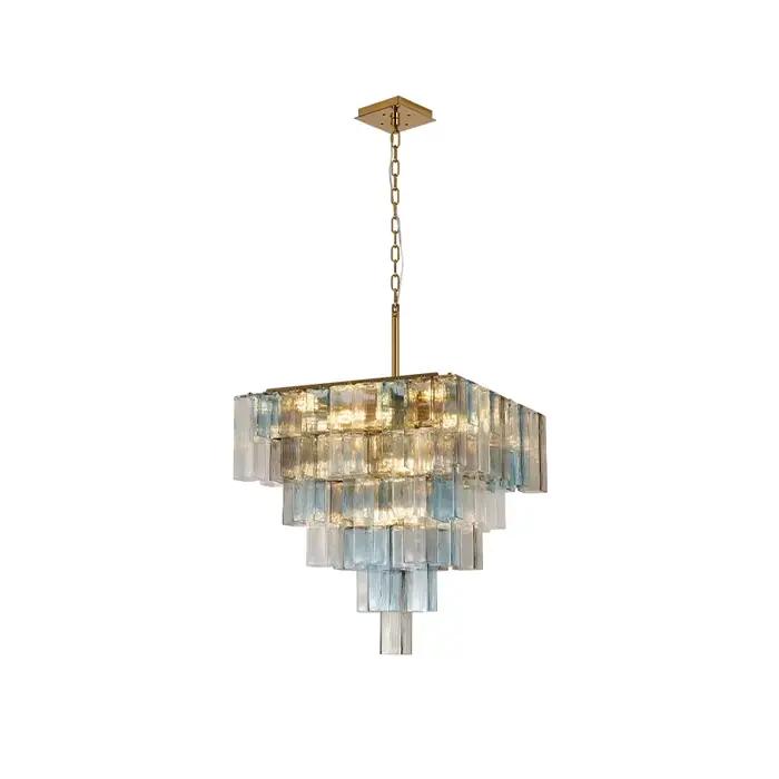 Lustre LED 2026 Verre Bleu Transparent Multiniveaux Intensité Variable Suspension Lumineuse Salon Occasions Spéciales