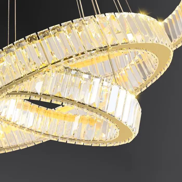 Lustre en cristal à anneau LED pour salon moderne, lampe ronde en cristal or, décoration de maison, luminaire suspendu pour chambre à coucher