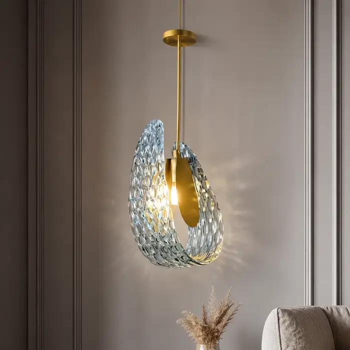 Lampe suspendue de luxe en verre bleu cuivre lampe de chevet moderniste pour chambre à coucher décoration intérieure élégante et sophistiquée