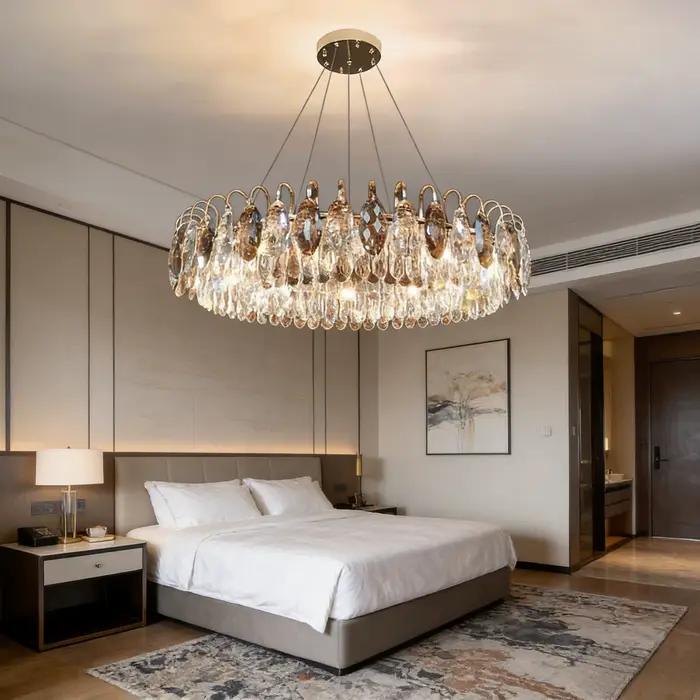 Lustre doré de luxe moderne en cristal pour salle à manger salon chambre hôtel hall élégant à offrir occaions spéciales