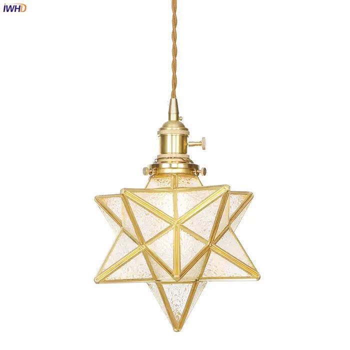Lampe suspendue en cuivre poli avec abat-jour en pierre de verre pour salon, chambre, salle à manger et hôtel - Lumière LED - Style moderne - Installation facile