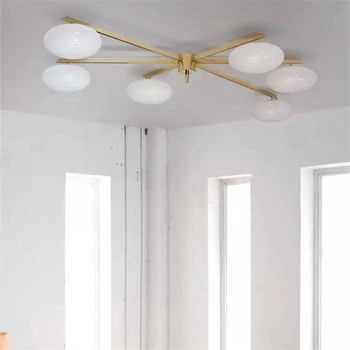 Lampe Bauhaus Plafonnier en Laiton Or Led Verre Galets Art Deco Moderne Suspension Eclairage Pour Chambre Etude Salon Salle A Manger Occasions Speciales