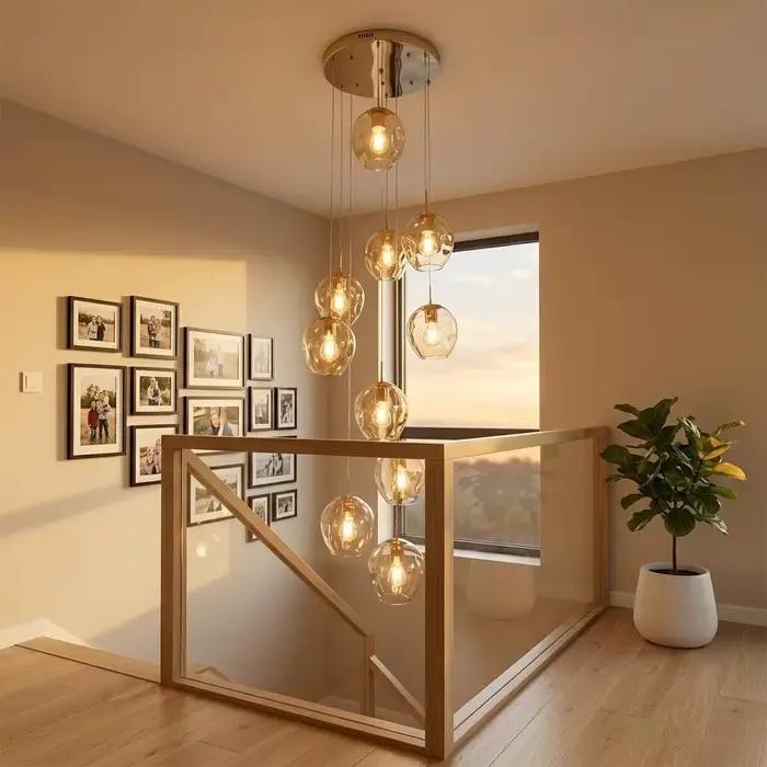 Lustre moderne pour escalier en colimaçon, lampe à boule de cristal, éclairage long pour salon, vill
