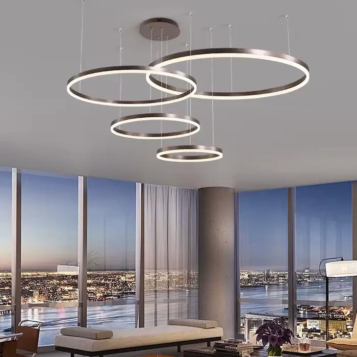 Lustre LED Nordique en Anneau en Aluminium pour Chambre à Coucher, Salon, Suspension Lumineuse avec Intensité Variable Occasions Spéciales