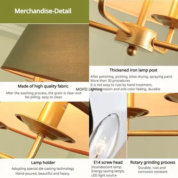 Suspension nordique rétro en métal avec abat-jour en tissu pour salon, chambre d'hôtel, boutique modernes élégants à offrir pour occasions spéciales