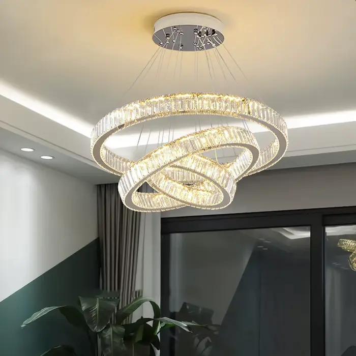 Lustre en cristal à anneau LED pour salon moderne, lampe ronde en cristal or, décoration de maison, luminaire suspendu pour chambre à coucher