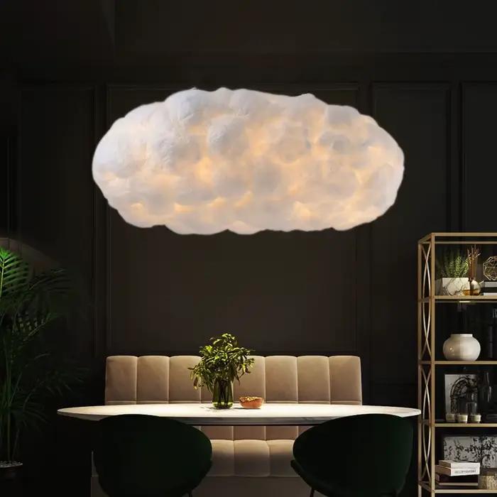 Lustre Nuage Blanc en Soie Design Créatif Moderniste pour Décoration de Chambre à Coucher ou Hall d'Hôtel