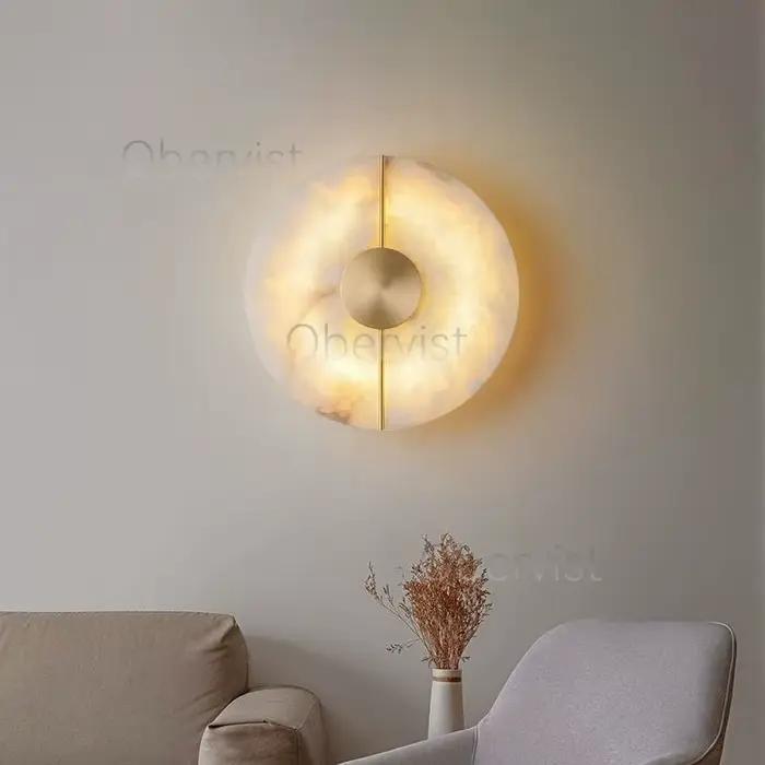 Applique murale moderne en marbre d'albâtre ronde de lune pour chambre à coucher salon entrée et décoration intérieure élégante
