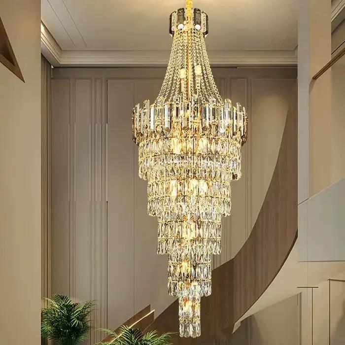 Lustre en cristal de conception moderne en spirale pour hall d'hôtel escalier suspension LED avec intensité variable matériaux durables pour embellir votre intérieur