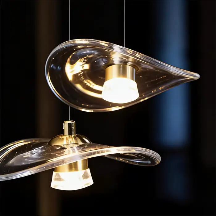 Lustre en pierre de verre moderne et minimaliste pour escalier haute plafond villa duplex loft éclairage suspendu led inclusion ampoules