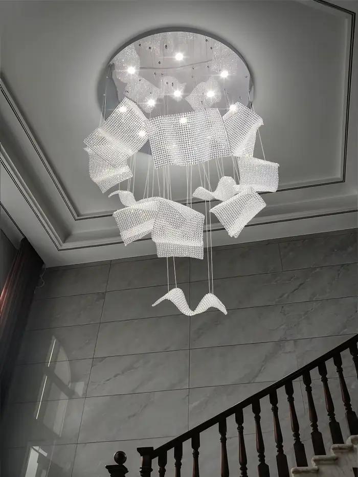 Grand lustre en cristal de luxe moderne pour escalier d'hôtel restaurant villa mariage grandes occasions luminaires de qualité