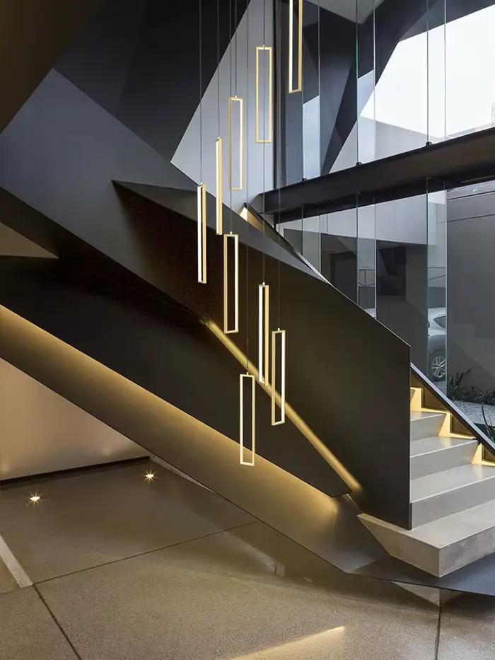 Lustre d'escalier carré en aluminium moderne simple pour loft duplex salon de décoration plafond luminaire occasions spéciales