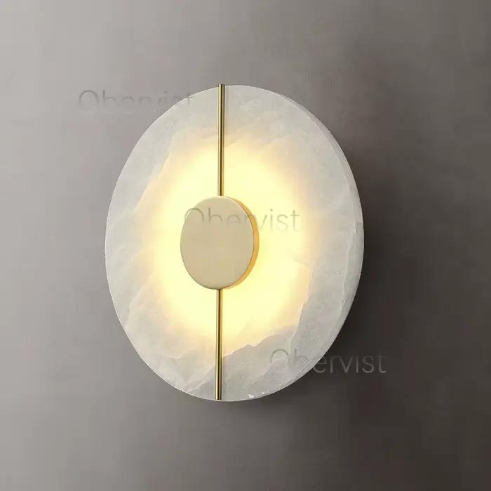 Applique murale moderne en marbre d'albâtre ronde de lune pour chambre à coucher salon entrée et décoration intérieure élégante