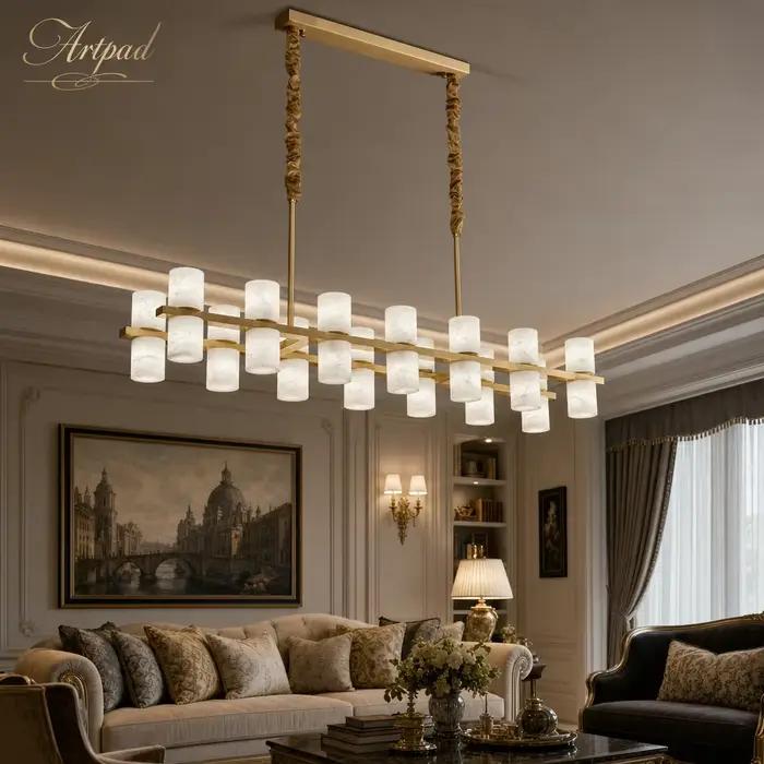 Luminaire suspendu en cuivre poli et marbre pour éclairage moderne et élégant pour salon, salle à manger, chambre à coucher et autres pièces