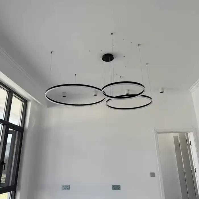 Lustre Led moderne salon anneaux brossés plafonnier suspension éclairage intérieur lampe suspendue o