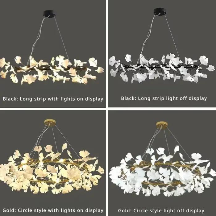 Nordique or feuille de Ginkgo acrylique Art Led lustre suspension pour chambre d'hôtel restaurant salon décoration moderne led