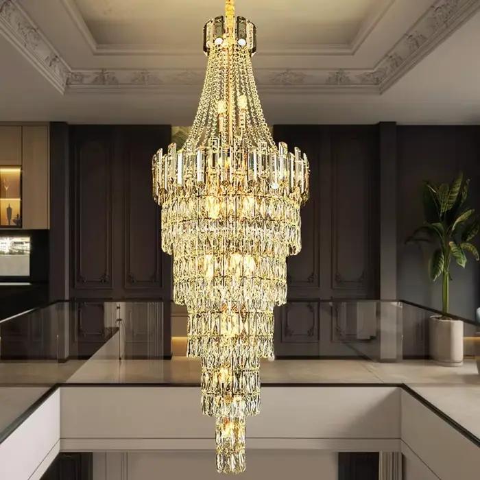 Lustre en cristal de conception moderne en spirale pour hall d'hôtel escalier suspension LED avec intensité variable matériaux durables pour embellir votre intérieur