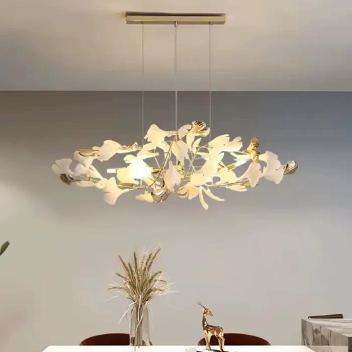 Nordique or feuille de Ginkgo acrylique Art Led lustre suspension pour chambre d'hôtel restaurant salon décoration moderne led