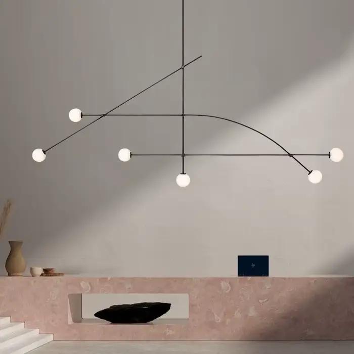 Plafonnier suspendu noir design moderne lustre géométrique en fer avec verre dépoli pour salon chambre ou restaurant