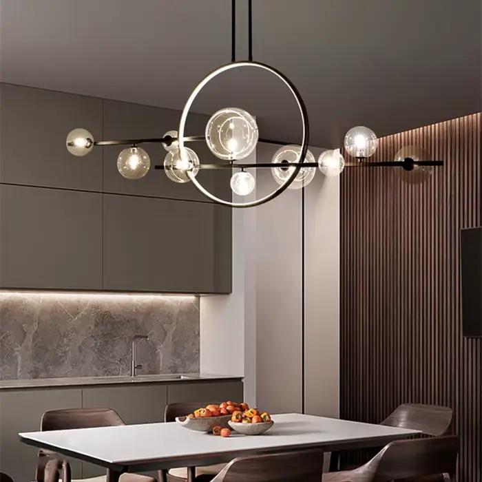 Lustre annulaire moderne avec finition chromée polie pour éclairage contemporain de cuisine et salle à manger