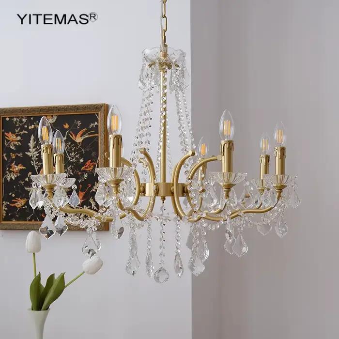 Lustre en cristal français pour chambre à coucher lustres suspendus en cuivre doré pour foyer salon salle à manger cuisine island 6 8 lumières modernes avec installation facile et garantie de 3 ans